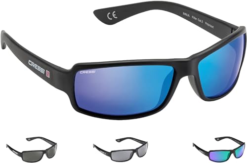 Cressi Ninja Ultra Flex Gafas de Sol, Ultra Flex Talla Única, Negro/Lentes espejadas Azul