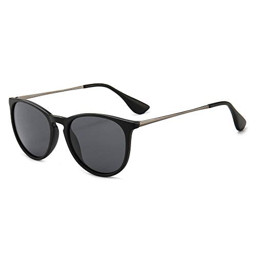SUNGAIT Gafas de Sol Polarizadas Mujer Hombre Retro Redondas Unisex UV400 Proteccion(Marco Negro/Lente Gris)-SGT567