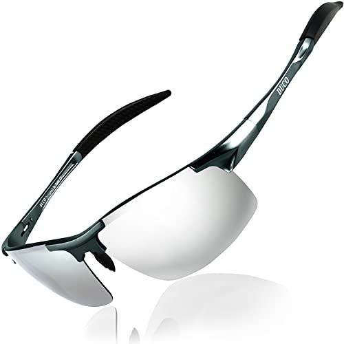 DUCO Gafas de sol deportivas polarizadas para hombre con ultraligero y marco de metal irrompible, 100% UV400-8177S (Gunmetal/plata espejada)