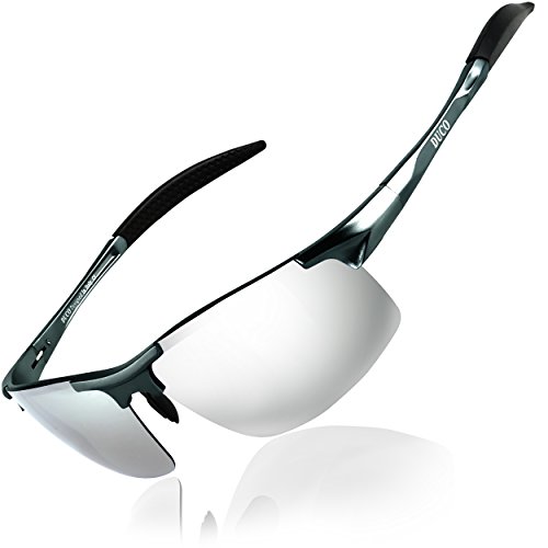 Duco Gafas de sol deportivas polarizadas para hombre con ultraligero y marco de metal irrompible, 100% UV400-8177S (Gunmetal/plata espejada)