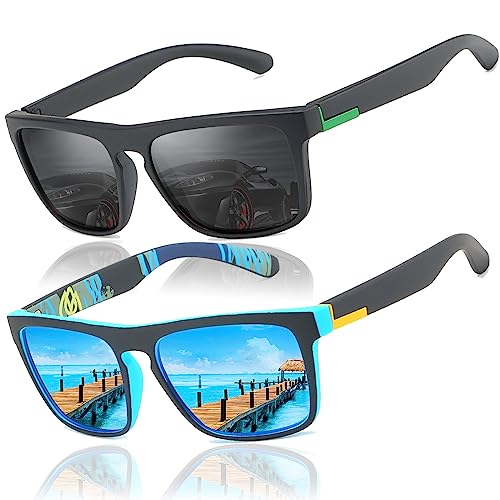 LEDING&BEST Gafas para Conducción de sol polarizadas Hombre Mujere/verano Aire libre Deportes Golf Ciclismo Pesca Senderismo 100% Protección UV400 (A/2 Unidades (Negro/Azul))